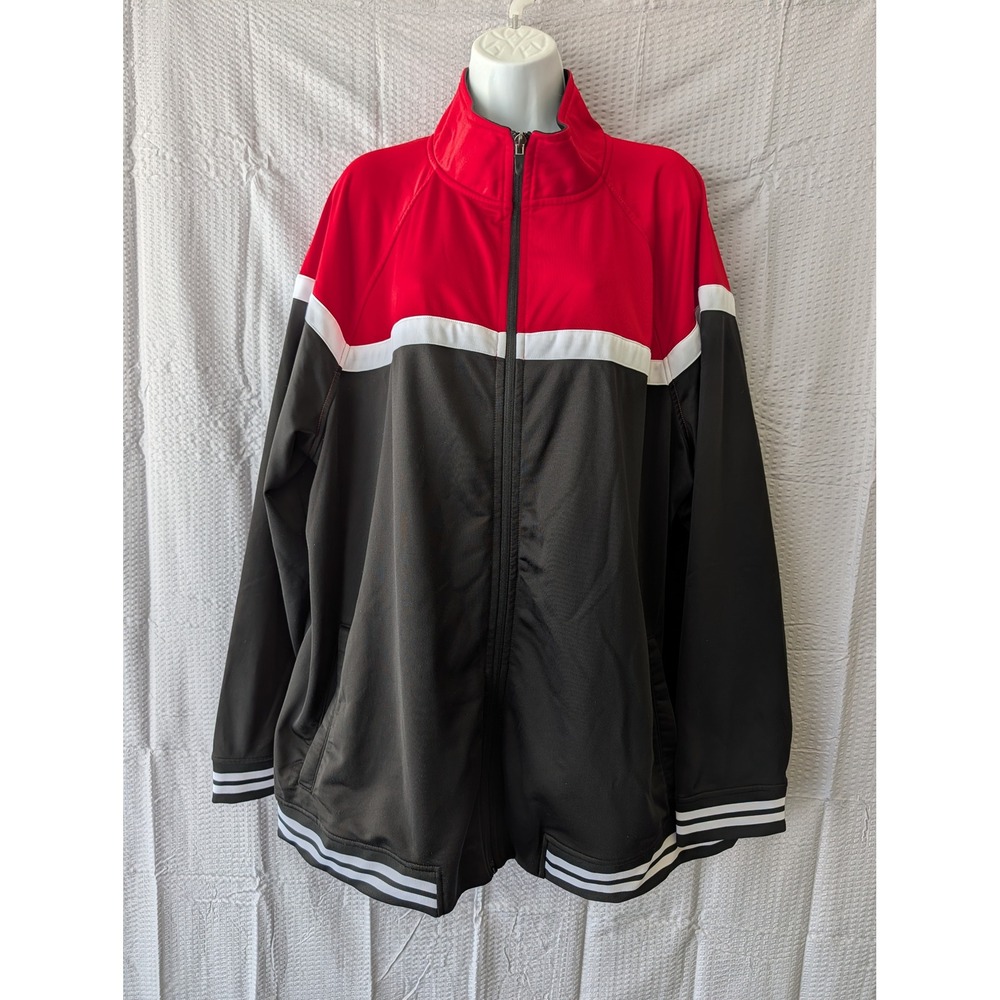 Athletic Works Mens 2XL Track Jacket Red Black White Colorblock Full Zip Sporty